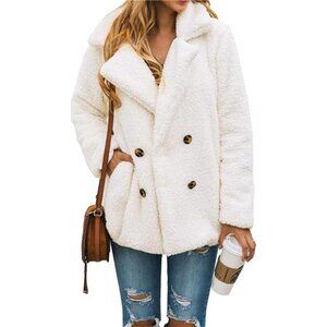 Women's Sherpa Fleece Faux Fur Trendy Jackets White